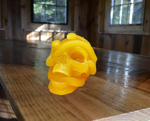Skull with Snakes Beeswax Candle 3.5”H,3.25”W,4”L