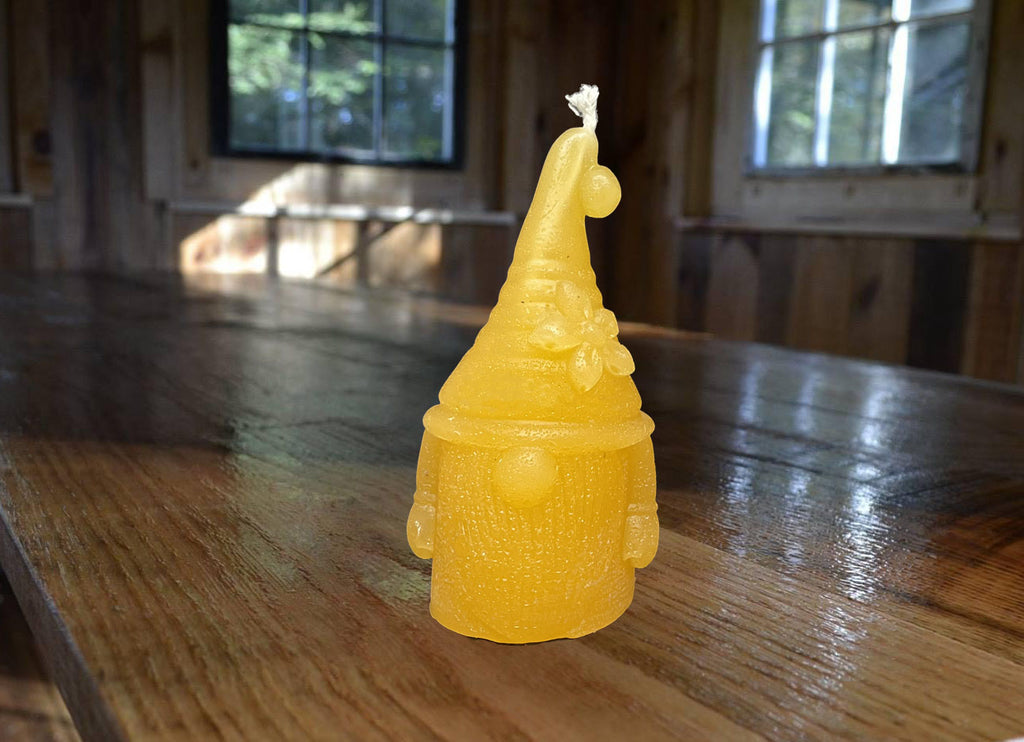 Gnome with Flower Hat Beeswax Candle 3.75”